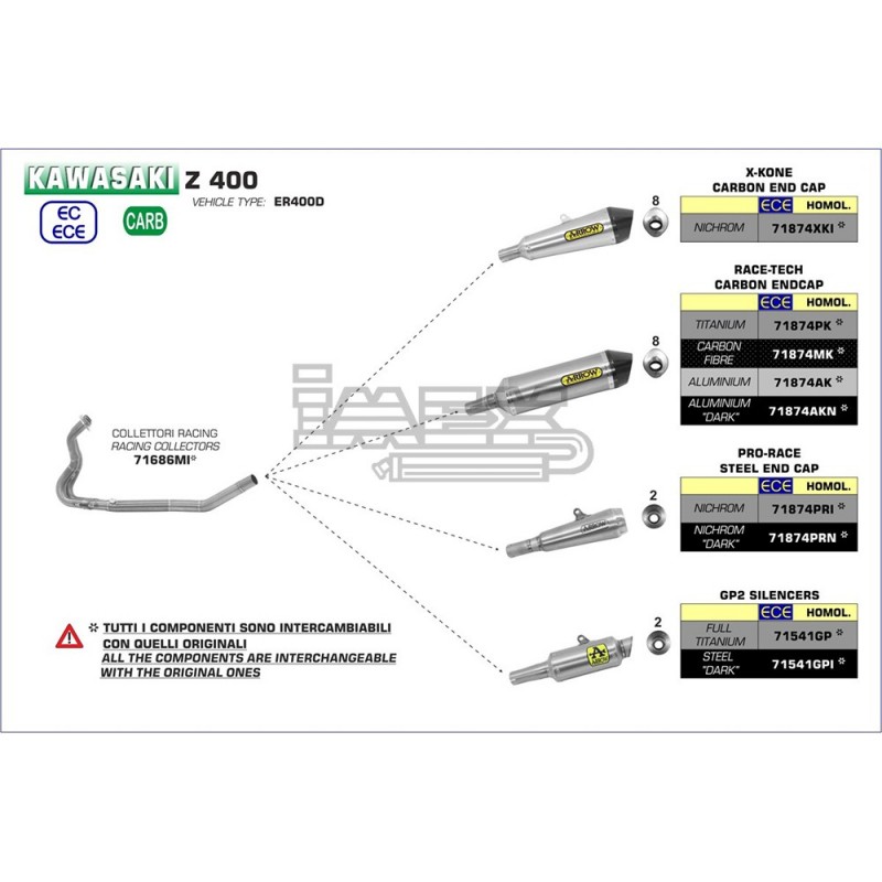 Ligne Complète ARROW Race Tech Kawasaki Z 400 2019-... Coupelle Carbone